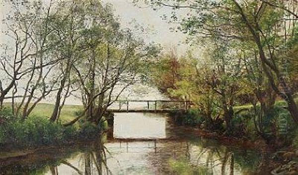 Ved Aaen I Moesgaard Skov Oil Painting by Janus Andreas Bartholin La Cour