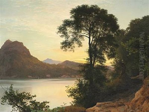 Aften Ved Lugano Oil Painting by Janus la Cour