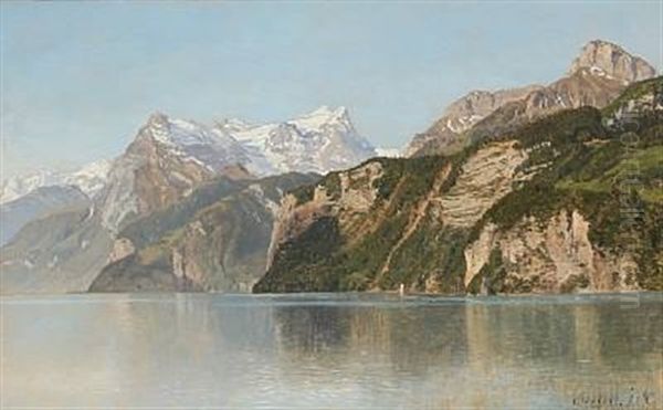 Sneklaedte Bjaerge Ved Vierwaldstadter-soen Oil Painting by Janus la Cour