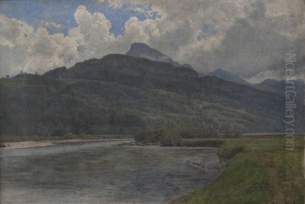 Burgenstock Och S:t Gotthard-massivet Vid Vierwaldstattersee I Schweiz Oil Painting by Janus la Cour