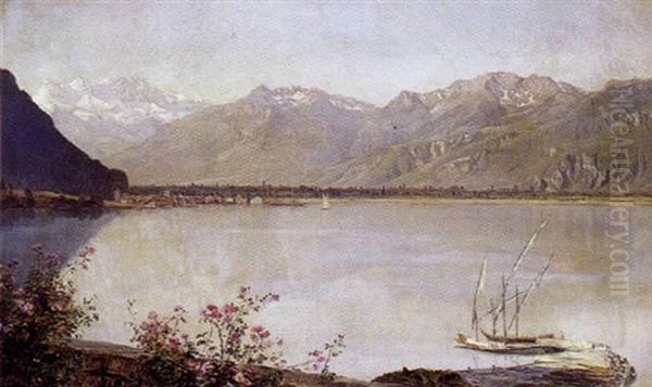 Fra Montreux Ved Genfersoen Oil Painting by Janus Andreas Bartholin La Cour