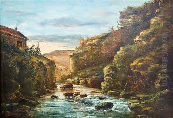 Gebirgstal Mit Flusslauf Oil Painting by Gustave Courbet