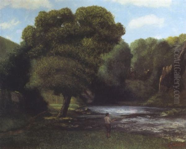 Paysage Avec Un Pecheur Oil Painting by Gustave Courbet