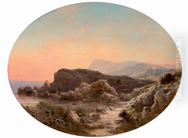 Pecheurs Sur Les Rochers Oil Painting by Vincent Joseph Francois Courdouan