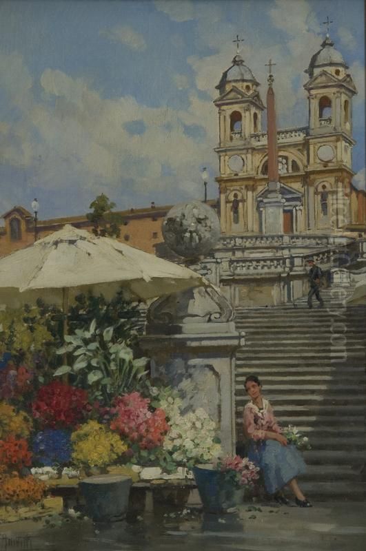 Fiori In Piazza Di Spagna Oil Painting by Filippo Anivitti