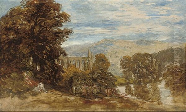 Cattle Before Bolton Abbey, Skipton, North Yorkshire Oil Painting by David Cox the Elder