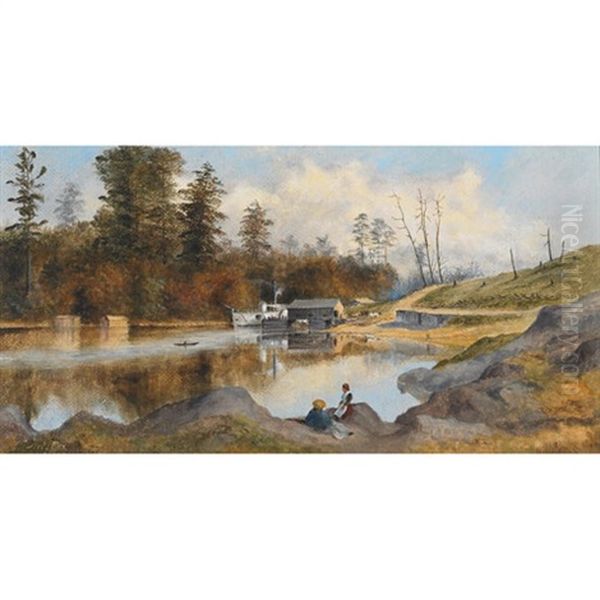 Landing Stage, Bracebridge Oil Painting by Arthur W. Cox