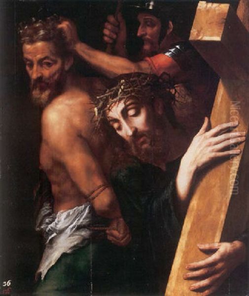Christ Carrying The Cross Oil Painting by Michiel Coxie the Elder