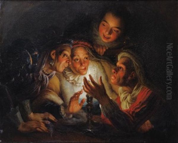 Le Jeu De La Chandelle Oil Painting by Charles-Antoine Coypel