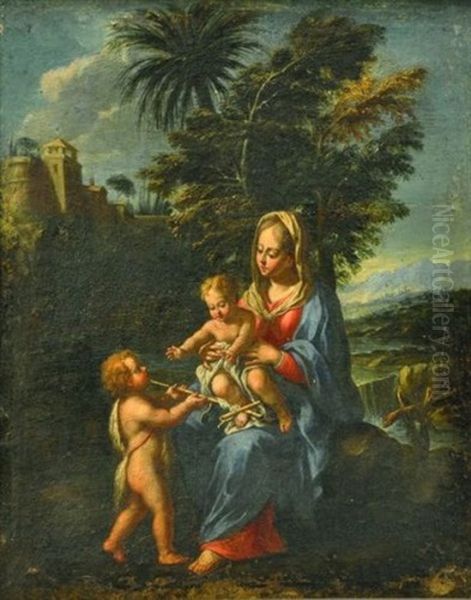 La Vierge A L'enfant Et Saint Jean-baptiste Oil Painting by Francesco Cozza