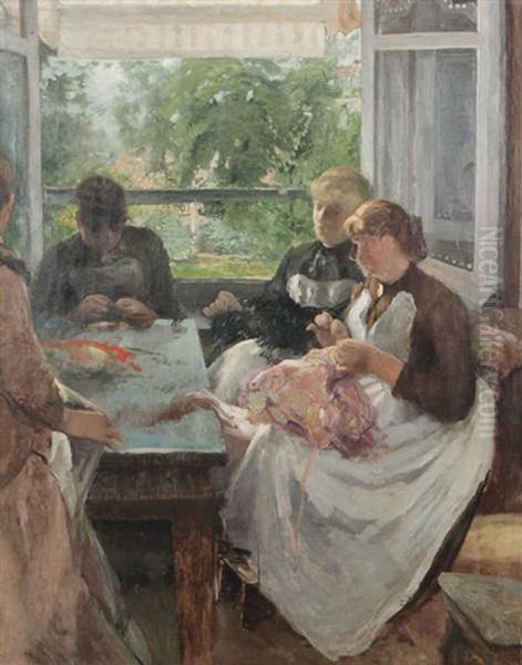L'atelier De Confection Oil Painting by Florent Nicolas Crabeels