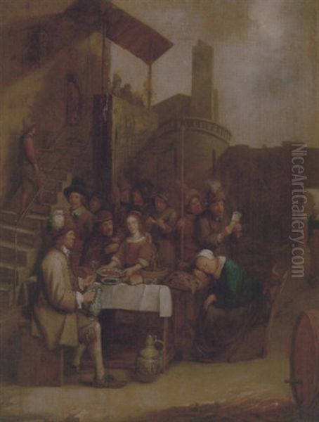 Townsfolk Eating And Drinking Within The Walls Of A Fortress Oil Painting by Joos van Craesbeeck