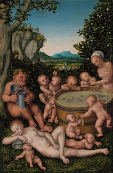 Bacchus At The Wine Vat Oil Painting by Lucas Cranach the Elder