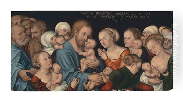 Suffer The Little Children To Come Unto Me Oil Painting by Lucas The Younger Cranach