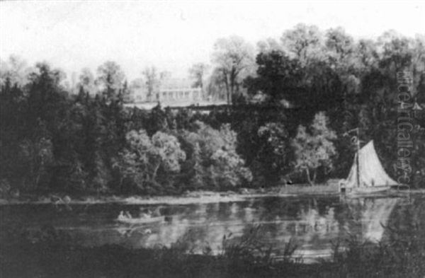 A View Of Laurel Hills From The River, New Jersey Oil Painting by Christopher Pearce Cranch