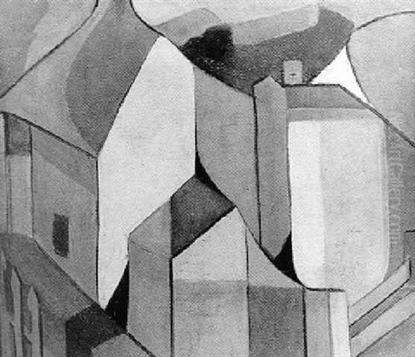Cubist Buildings Oil Painting by Josephine Marion Crawford