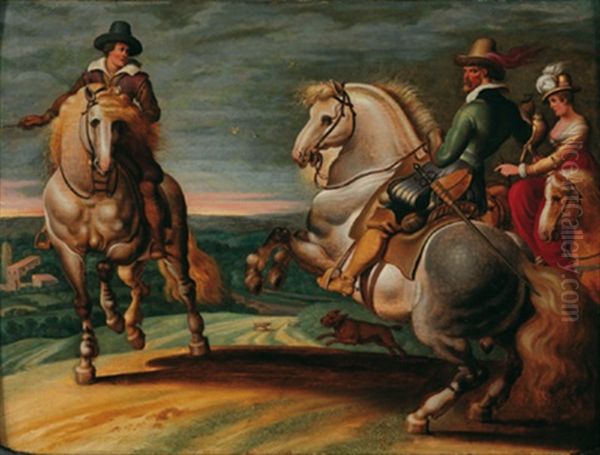 Drei Reiter In Einer Landschaft Oil Painting by Caspar de Crayer