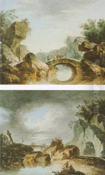 Gebirgige Flusslandschaft Oil Painting by Louis-Philippe Crepin
