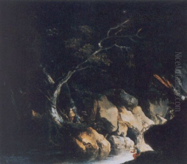 Paesaggio Fluviale Con Un Pescatore Oil Painting by Louis-Philippe Crepin