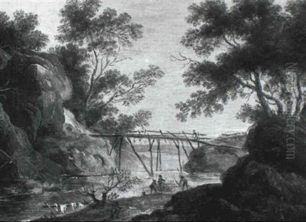 Paysage A La Riviere Anime De Promeneurs Oil Painting by Louis-Philippe Crepin