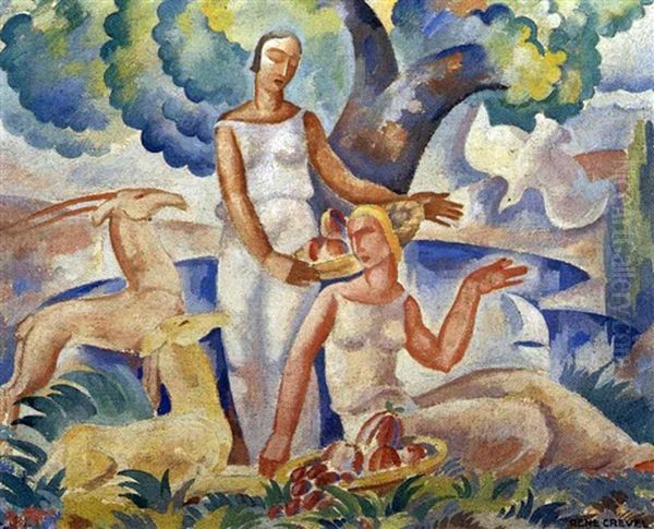 Femmes Dans Un Jardin Oil Painting by Rene Crevel