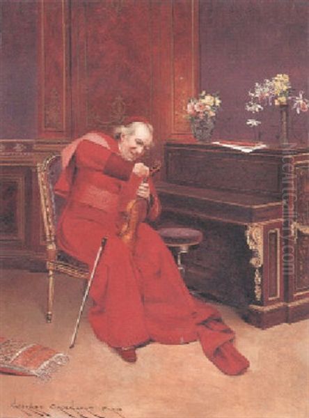 A Broken String Oil Painting by Georges Croegaert