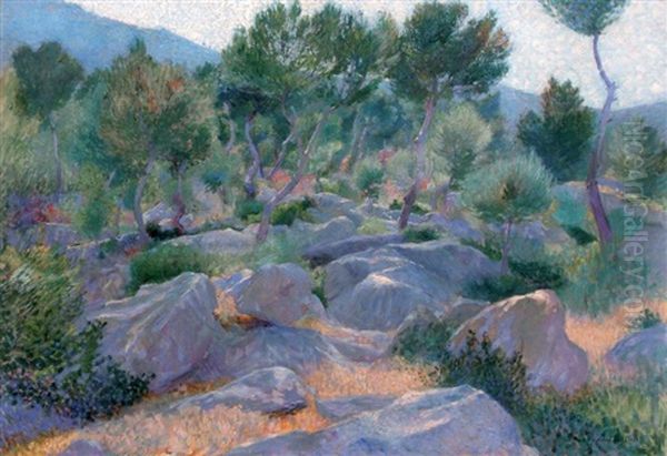 Paysage Des Environs De Nice (ou Des Environs D'eze) Oil Painting by Henri-Edmond Cross