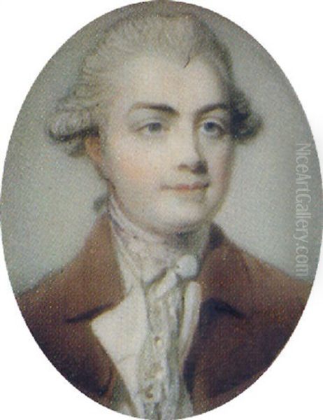 A Gentleman With Powdered Hair En Queue, Wearing A Light Brown Coat, White Waistcoat And Lace Cravat Oil Painting by Richard Crosse