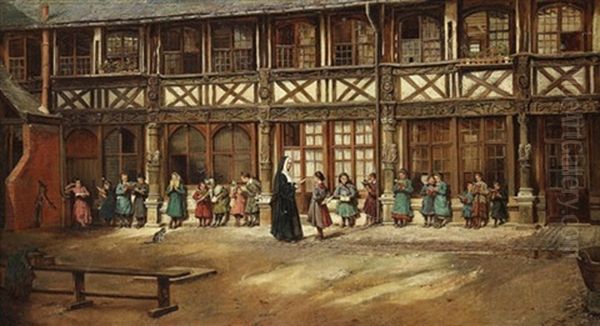 Die Schule Von Aitre Saint-maclou In Rouen Oil Painting by Eyre Crowe