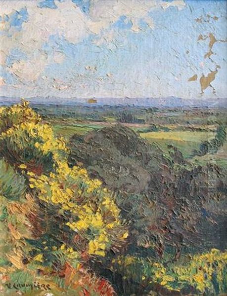 Genets En Fleurs Sur Fond D'alpilles Oil Painting by Victor Crumiere
