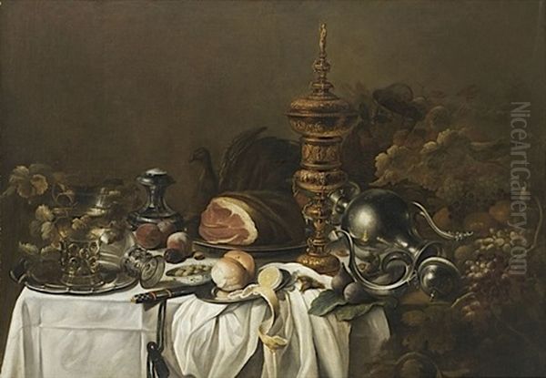 Nature Morte Aux Pieces D'orfevrerie, Au Rohmer Et Aux Fruits Oil Painting by Cornelis Cruys
