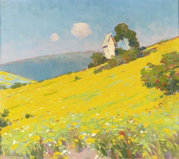 Gelbe Wiese Mit Wegkreuz Oil Painting by L鈥榰dovit Csordak