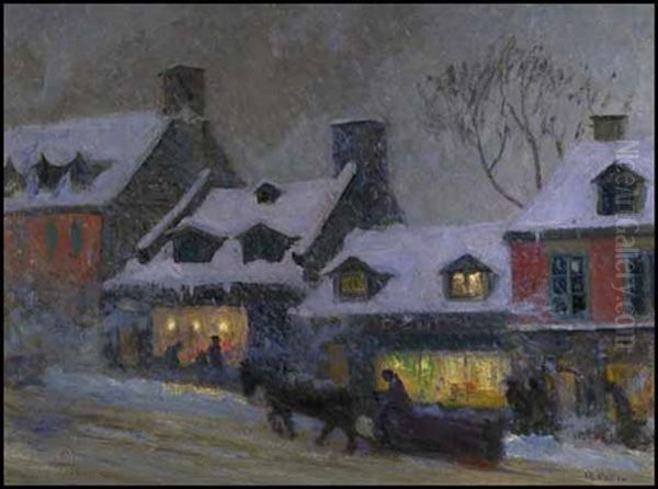 The Bird Shop, St. Lawrence Street (+ Study Of Same, Charcoal & Pastel On Paper, Smaller; 2 Works) Oil Painting by Maurice Galbraith Cullen