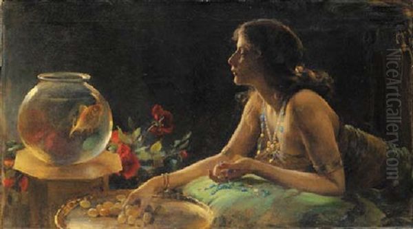 The Goldfish Oil Painting by Charles Curran