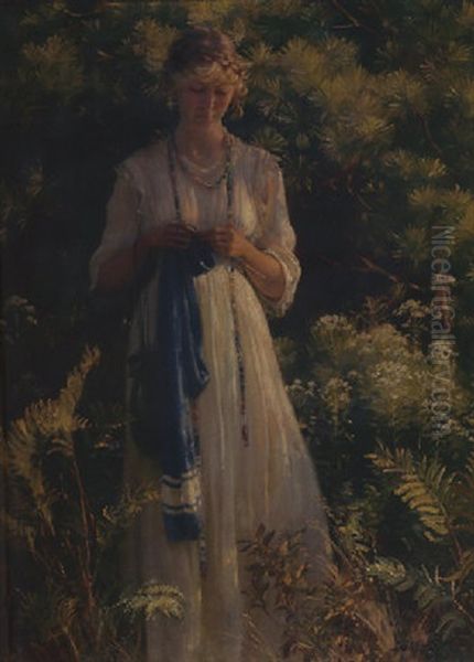 The Blue Scarf Oil Painting by Charles Curran