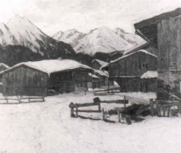 Bergbauernhof Im Schnee Bei Abendsonne Oil Painting by Robert Franz Curry