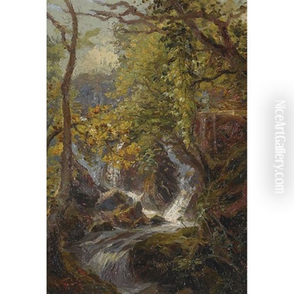 The Old Mill (+ Falls On The Machino & Pandy Mill, N. Wales; 2 Works) Oil Painting by Gertrude E. Spurr Cutts