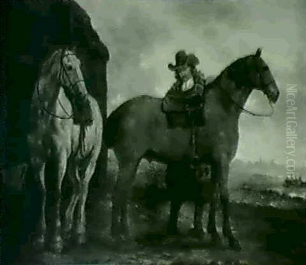 Man Saddling Horses Oil Painting by Aelbert Cuyp