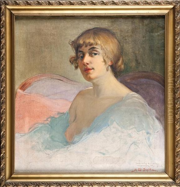 Portret Emmy Szumanskiej - Muszki Oil Painting by Michal Wiktor Czepita