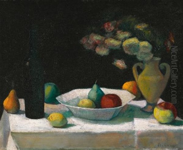 Still Life With Bottle And Fruit Oil Painting by Dezsoe Czigany