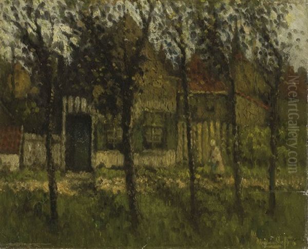 Farm Amongst Trees (+ Road, Lrgr; 2 Works) Oil Painting by Henri Van Daalhoff