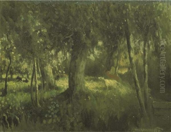 Cows Amongst Trees Oil Painting by Henri Van Daalhoff