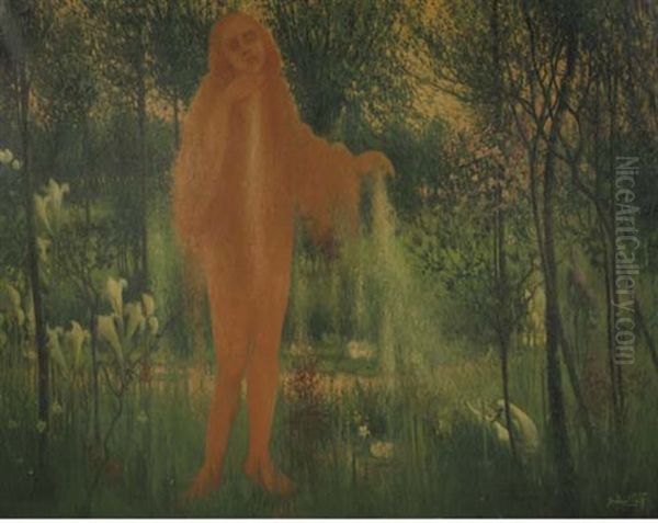 Lente (center Panel Of Triptych) Oil Painting by Henri Van Daalhoff
