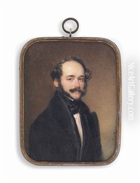A Gentleman, In Black Coat, Waistcoat And Cravat, With Moustache And Sideburns Oil Painting by Moritz Michael Daffinger