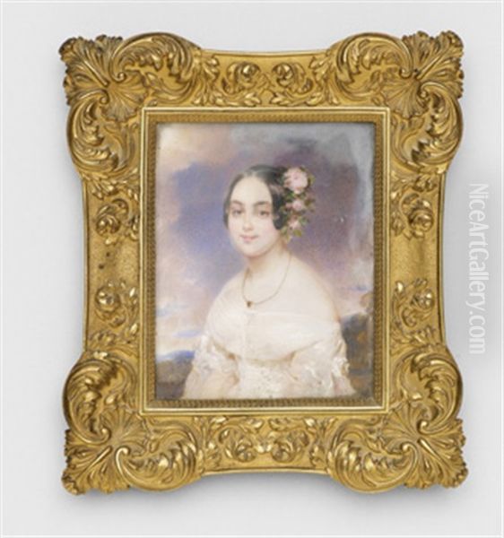 Portratt Forestallande Ung Kvinna Med Blommor I Haret Oil Painting by Moritz Michael Daffinger