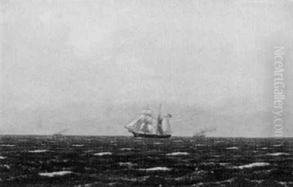 Marine Med Motor-og Sejlskibe Oil Painting by Carl Dahl