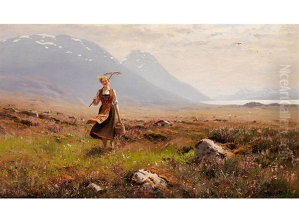 Junges Madchen In Den Bergen Oil Painting by Hans Dahl
