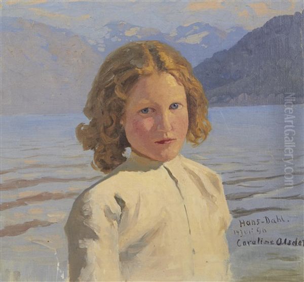 Portrait Of Caroline Olsdatter Oil Painting by Hans Dahl