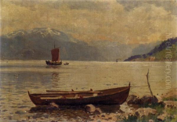 View Of A Fjord Oil Painting by Hans Dahl