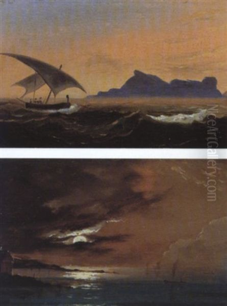 Blick Uber Das Meer Auf Den Monte Sant'angelo Oil Painting by Johan Wilhelm Ludwig Dahl